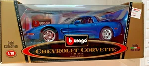 Burago Gold Collection 1997 Chevrolet Corvette 1/18 Scale Diecast Blue Car 3356 - Picture 1 of 7