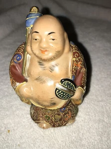Small Porcelain Asian Well Painted  Budda ? Figurine Signed 3-3/4” Tall - Picture 1 of 7