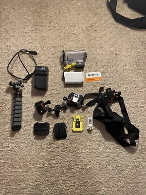 Sony HDR-AS100V POV Action Video Camera  (White) + Multiple Accessories/Mounts - Image 1 of 4