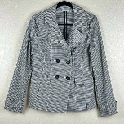 Halogen Blazer Jacket Womens Sz S Gingham Double Breasted Vented Black/White - Image 1 of 4