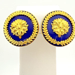 Vintage MMA 80's Clip On Earrings Cobalt Blue Signed Gold Tone "Age of Napoleon" - Picture 1 of 14