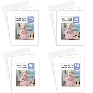 11x14 White Picture Mats + Backing +Bags for 8x10 Photo Acid Free 200 Pack - Picture 1 of 1