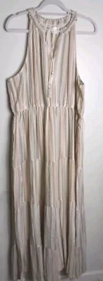 Vestido LC Lauren Conrad Mujer 2X Maxi Beige Rayas Sin Mangas Halter  Foto 1 de 4