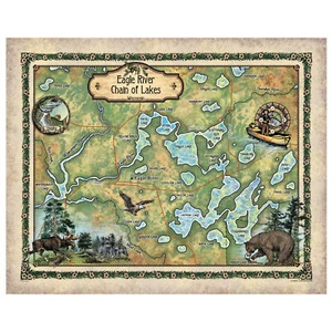 Cartel con impresión artística de mapa Eagle River Chain of Lake Wisconsin pared decoración del hogar y regalo - Imagen 1 de 63
