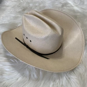 Larry Mahan’s Handwoven Lino Straw Belted Western Cowboy Hat Men’s Size 7 1/4 - Picture 1 of 9