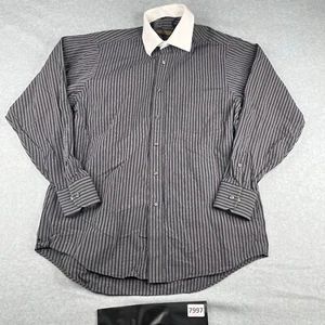Donald Trump Shirt 16 Black Gray Striped White Collar Button Up Long Sleeve Mens - Picture 1 of 13