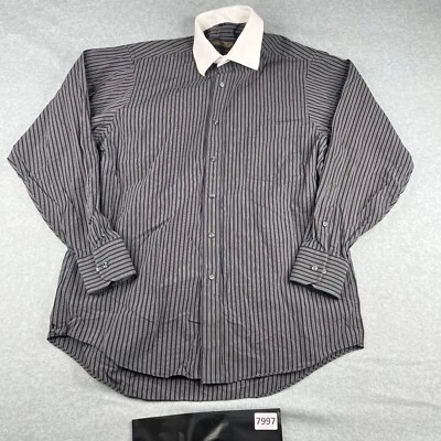 Donald Trump Shirt 16 Black Gray Striped White Collar Button Up Long Sleeve Mens - Image 1 of 4
