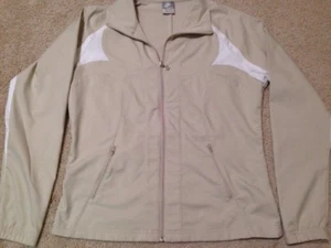 Womans Nike L 12-14 Tan Athletic Jogging Workout Zipper Jacket Headphone Hole - Picture 1 of 12