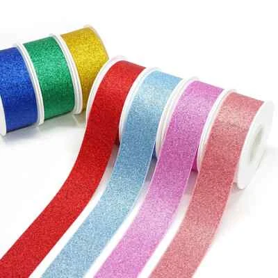 10yd 10/25mm Glitter Ribbon for DIY Bow Gift Wrapping Christmas Tree Party Decor - Image 1 of 4
