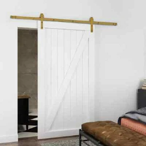72 in. Classic Gold Bent Strap Barn Style Sliding Door Track and Hardware Set - Picture 1 of 3
