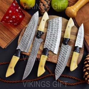 Damascus Steel Knife Set of 5 Custom Handmade Forged Chef Kitchen Professional - Picture 1 of 2