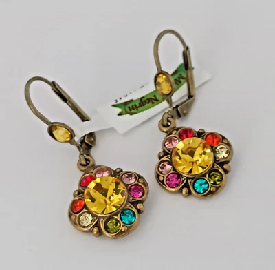 Pendientes Michal Negrin Primavera Coloridos Cristales Flor Amarillo Gota Deco Verano Foto 1 de 4