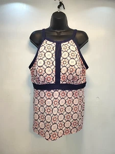 Lands' End Damengröße 18 Blumenmuster Schlüsselloch Schwimmen Oberteil Tankini marineblau ohne Unterteil - Bild 1 von 8