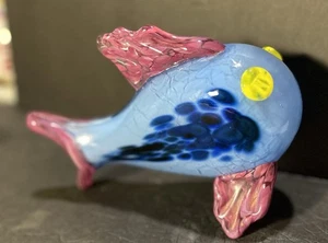 Blue Blown Glass Fish Vase 8”x6” # A 125 - Picture 1 of 8
