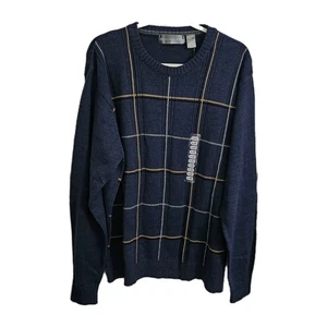 Maglione Oscar Del La Renta Uomo XXL Blu Plaid Academia Lusso Pullover Nuovo con etichette - Foto 1 di 9