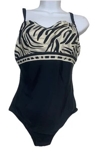 Profile One Piece Swimsuit Sz 14 Black/Zebra Stripe Top Built In Bra Coast Lake - Picture 1 of 6