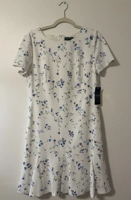 Платье миди Lauren Ralph Lauren женское размер 12 кремово-белое с цветочным узором короткий рукав - Изображение 1 из 4