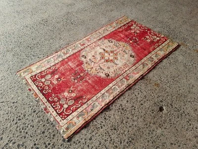 Vintage Turkish Oushak Runner Rug 3x6 ft Hand Knotted Wool Tribal Hallway Carpet - Image 1 of 4