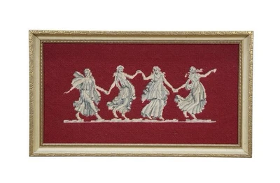 Vintage Embroidered Needlepoint GreekMuses Dancing Framed Textile Art - Image 1 of 4