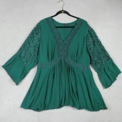 Blusa tórrida para mujer 4 4X verde encaje ganchillo manga campana boho túnica top Foto 1 de 4