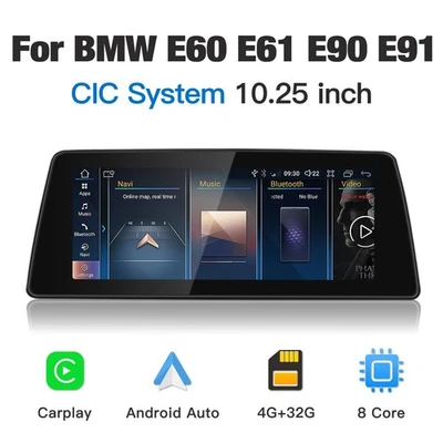 10.25" GPS Navi Android Carplay Multimedia Screen for BMW E60 E90 CIC 09-12 - Image 1 of 4