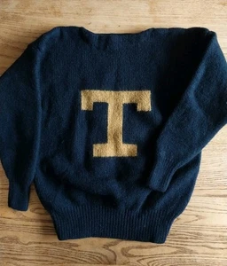 Varsity Athletic Sweater Womens Sz M* Blue Wool Crewneck T Collegiate Retro - Picture 1 of 6