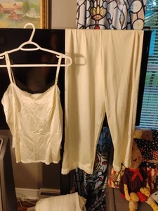 Vintage Vanity Fair cremefarben Nylon Lounge/Trägertop & Unterteil Größe 12 mit Spitze unten - Bild 1 von 6