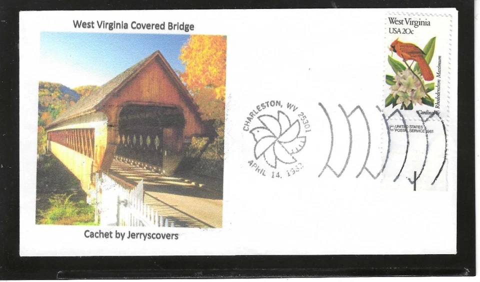 WEST VIRGINIA BIRDS & FLOWERS FDC 1982 CHARLESTON, WV JERRY'S COVERS ONLY 1 MADE - Image 1 of 1