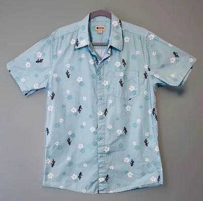 Camisa Hawaiana Tropical Hula Niñas Para Hombre Haggar Fiesta Mediana M Manga Corta Azul Foto 1 de 4