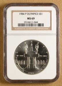 1984 P Olympics Commemorative Silver Dollar NGC MS69 - Picture 1 of 2