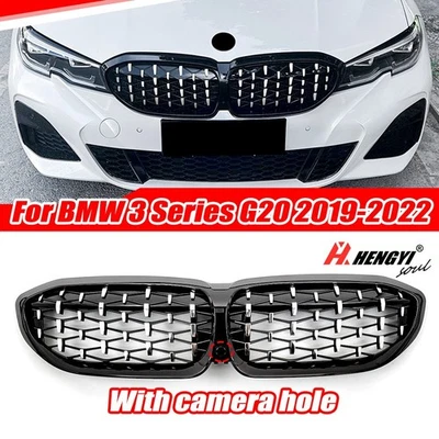 Front Kidney Grill Grille For BMW G20 330i M340i 2019-2022 Chrome Diamond-Style - Image 1 of 4