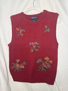 Herman Geist Women’s Linen Hand Embroidered Cottage Core 1980s Sweater Vest - Picture 1 of 7