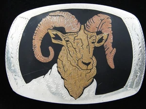 RH07154 VINTAGE AÑOS 70 **BIG HORN OVEJA/CARNERO** DISEÑO SUROESTE ARTE HEBILLA DE CINTURÓN - Imagen 1 de 2