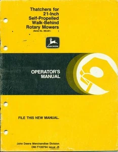 John Deere Thatchers for 21" Walk-Behind Rotary Mowers OPERATORS MANUAL (H49) - Picture 1 of 1