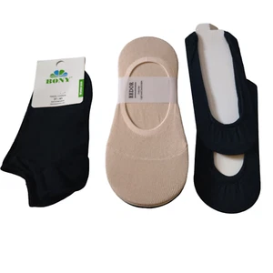 Women's Microfiber No Show Socks Stockings Black Beige 7 Pair New - Picture 1 of 5