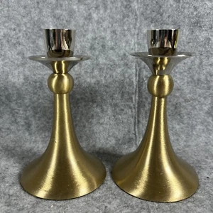 Vintage Brushed Brass Candle Stick Holders 5.5 Inches, Very Nice - Picture 1 of 3