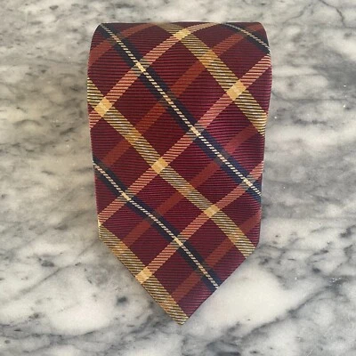 Nicola Ferri Milano Men's 100% Silk Made in Italy Burgundy Plaid Tie~3.75" J54 - Image 1 of 4