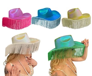 Metallic Cowgirl Hats With Tassels Western Festival Fancy Dress Cowboy Accessory - Picture 1 of 8