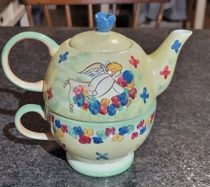 Mesa International Stacking Tea for One- Teapot and Cup, Angel and Flowers  - Picture 1 of 3