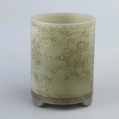 Cepillo chino exquisito tallado a mano para niños jugar texto tallado jade hetiano Foto 1 de 4