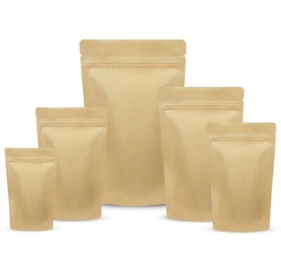 RIGHTPAK Resealable Zip Lock Kraft Paper Bag Stand Up Foil Pouch Heat Seal Food Grade
