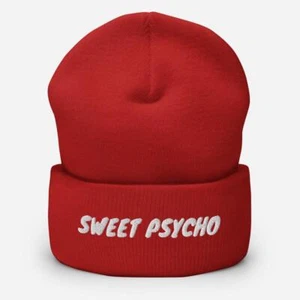 Sweet Psycho Funny Embroidered Unisex Cuffed Beanie - Picture 1 of 12