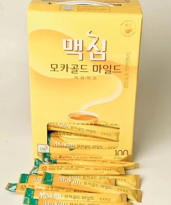 Maxim Mocha Oro Coreano 3 en 1 Mezcla de Café Instantáneo 10 20 50 ct Barra 100 ct Caja ✅ Foto 1 de 4