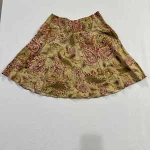 Falda Lauren Ralph Lauren Mujer Línea A Talla 16 Marrón Lino Paisley Floral Bolsillo - Imagen 1 de 6