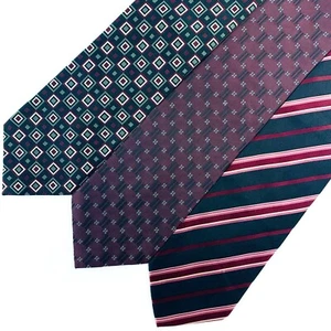 Lot of 3 Mens Tie Classic Width Neckties Striped Geometric Burgundy Black - Picture 1 of 5