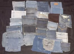 30 Denim Blue Jean Back Pockets with Backing For Quilting Crafts sew Set 7 - Picture 1 of 5