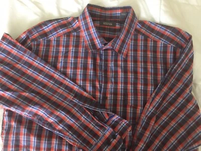 Camisa xadrez Kenneth Cole Reaction tamanho grande botão para cima L/S laranja e azul - Imagem 1 de 4