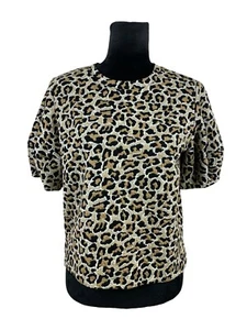 Bershka Size S Leopard Print Animal Print Puff Sleeve Top EUC Cute! - Picture 1 of 7