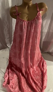Pink Floral Nightie Night Gown Shoulder Tie Spaghetti Strap X-LARGE - Picture 1 of 4