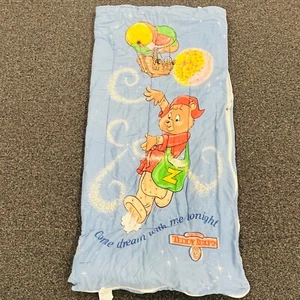 Vintage The World of Teddy Ruxpin Youth Sleeping Bag 60x57 Blue Airship 1985 - Picture 1 of 10